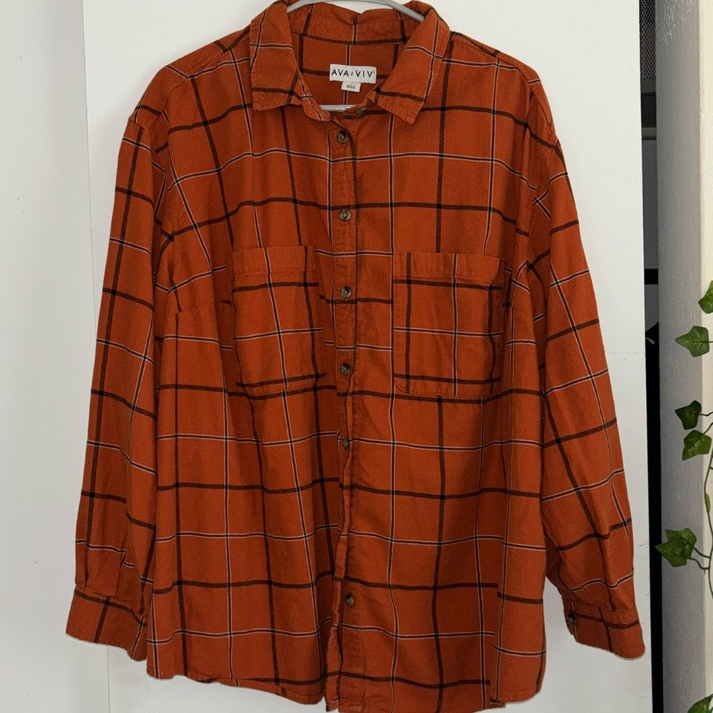 Ava & Viv - Orange Plaid Button Down Shirt